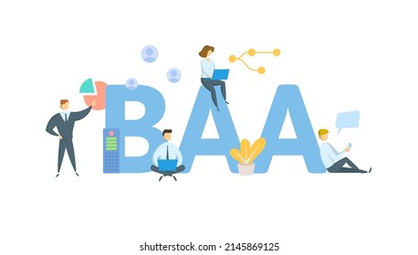 BAA, Acuerdo Comercial Asociado. Concepto con palabras clave, personas e iconos. Ilustración vectorial plana. Aislado en blanco.