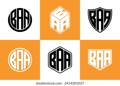 BAA initial letter geometric shape icon logo design vector. monogram, lettermark, circle, polygon, shield, symbol, emblem, elegant, abstract, wordmark, sign, art, typography, icon, geometric, shape
