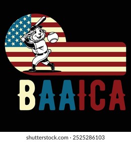 Baica Baseball Sheep American Flag Camiseta divertida