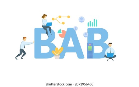 BAB, Build America Bonds. Concept with keyword, people and icons. Flat vector illustration. Isolated on white.