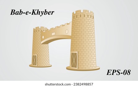 Bab e Khyber 3D Golden Colors. Vector EPS 10 file. Detailed vector illustration of Khyber Pass Peshawar 