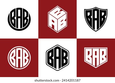 BAB initial letter geometric shape icon logo design vector. monogram, lettermark, circle, polygon, shield, symbol, emblem, elegant, abstract, wordmark, sign, art, typography, icon, geometric, shape
