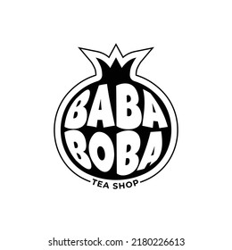 BABA BOBA Pomegranate Logo vector template, Decorative ornamental pomegranate fruit isolated on white. Vector abstract pomegranate illustration logo design element.