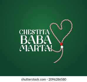 Baba Marta Day, Grandma Marta Day Is A Holiday Celebrated In Bulgaria, On March 1,Bulgarian Martenitsa Spring Sign On Green Red Background
