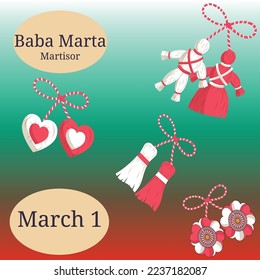 Baba marta holiday with Bulgarian flag gradient background