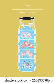 Baba Nyonya style oriental crockery. Four season flowers. Vector. Illustration. Isolated.