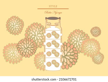 Baba Nyonya style oriental crockery. Flower pattern in Autumn. Vector. Illustration.