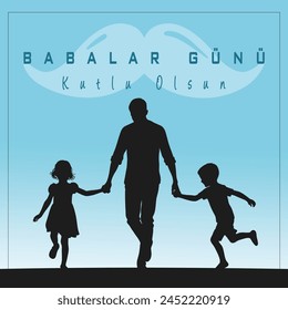 Babalar Gunu Kutlu Olsun or Silhouette of a father and child holding hands, symbolizing the bond between them. Ideal for Happy Father's Day content, capturing love, care, and togetherness.