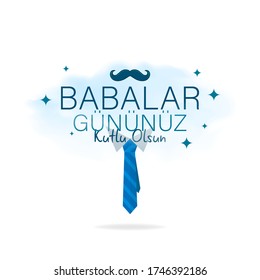 Babalar gununuz kutlu olsun. Elementos gráficos de abono y bigote. Diseño de tarjetas. Traducción; Feliz Día del Padre