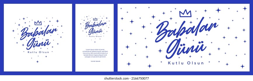 Babalar günü kutlu olsun. Father's Day poster or banner template on blue background. International Happy Father's Day. Billboard, Poster, Social Media, Greeting Card template. Handwriting father.