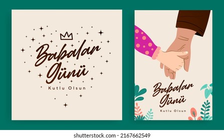 Babalar günü kutlu olsun. Father's Day poster or banner template on blue background. International Happy Father's Day. Billboard, Poster, Social Media, Greeting Card template. Handwriting father.