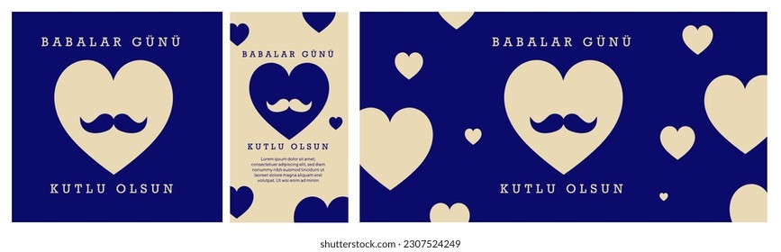 Babalar günü kutlu olsun. Father's Day poster or banner template on blue background. International Happy Father's Day. Billboard, Poster, Social Media, Greeting Card template. Handwriting father.