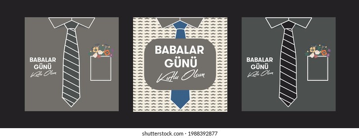 Babalar Günü Kutlu Olsun. (Feliz Día del Padre.) Feliz diseño de la tarjeta del día del padre con corbata. Ilustración vectorial.