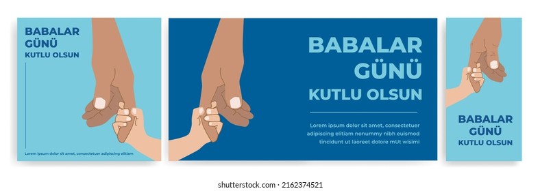 Babalar Günü Kutlu Olsun (Happy Father's Day) greeting card and social media template. Father and son,dad and daughter vector illustration.