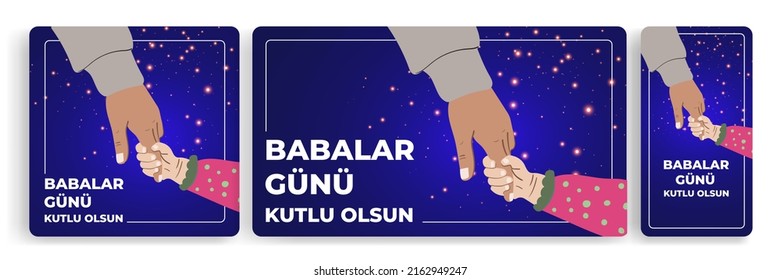 Babalar Günü Kutlu Olsun (Happy Father's Day) greeting card and social media template set. Father and son, dad and daughter vector illustration.