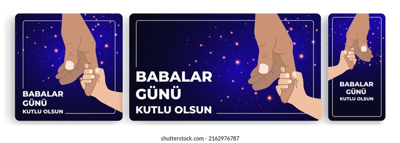 Babalar Günü Kutlu Olsun (Happy Father's Day) greeting card and social media template set. Father and son, dad and daughter vector illustration.