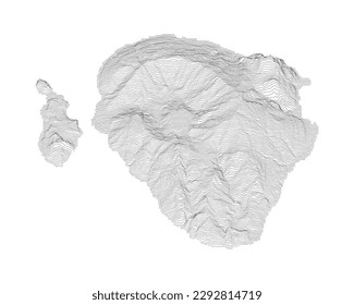 Babar island in 3D topography map, vector contour.