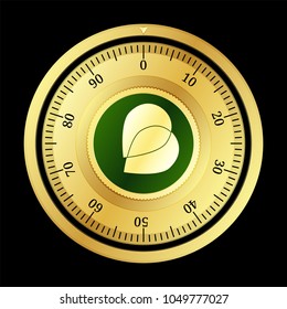 BABB (BAX) cryptocurrency safe lock. Eps10 vector illustration isolated on black background.