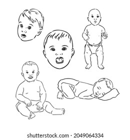babbie. set of vector sketches on grey background
