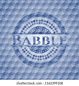 Babble blue badge with geometric background.