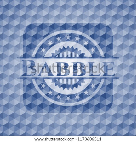 Babble blue badge with geometric background.