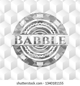 Babble realistic grey emblem with geometric cube white background