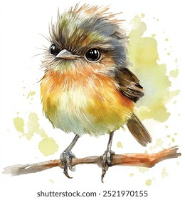 Babbler watercolor clipart isolated white background 