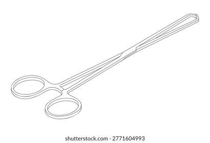 Babcock tissue forceps - hand drawn isometric black and white vector illustration.