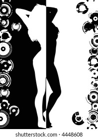 Babe with arms behind her head on a mono background