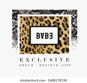 babe slogan on square leopard skin background for fashion print