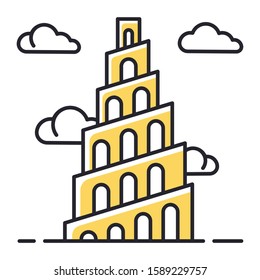 Babel Tower Bible story color icon. Ziggurat. High structure in Babylonia. Religious legend. Christian religion, holy book scene plot. Exodus Biblical narrative. Isolated vector illustration