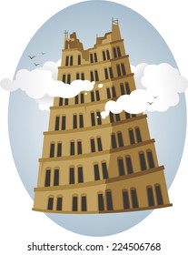 Babel tower bible story vector cartoon illustration