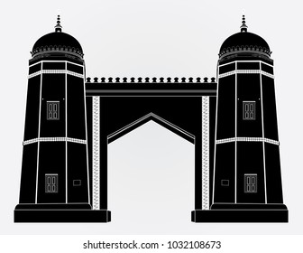 Bab-e-Qasim Multan Fort Pakistan In White Background In Black Fill With White Outlines