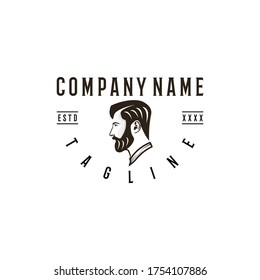 Babershop Bearded Man Emblem Badge Drawing Design Logo Vector Art