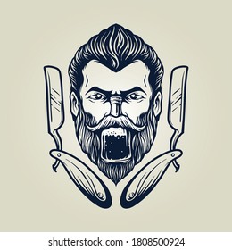 Babershop gentleman with alcohol illustrations logo mascot