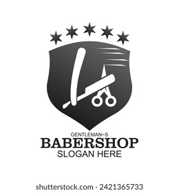Babershop logo design simple concept Premium Vector