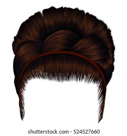 babette of hairs with pigtail dark brown colors . trendy women fashion 
beauty style . realistic 3D . retro  hairstyle .
