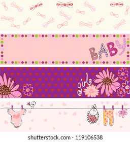 Babies banners   for girl. Hand drawn illustration.