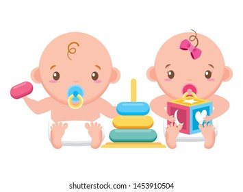 babies boy and girl baby shower cube and pyramid vector illustration