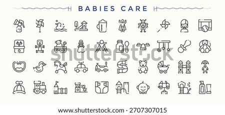 Babies Care line icon set. Baby icon set. Minimalist icons collection. It contains symbols to care, newborn, child care, baby, kid and more. Vector artwork and illustration.