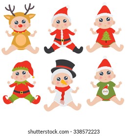 babies with Christmas costumes