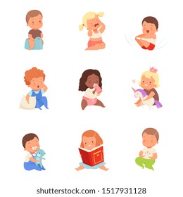 Babies in different situations. Vector illustration on a white background.