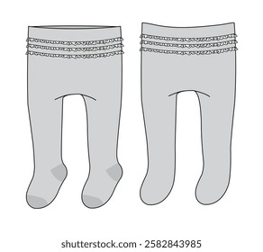 Babies frill tights flat drawing vector design mockup template.