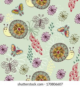 babies hand draw seamless pattern with snail
