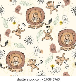 babies hand draw seamless pattern with animals