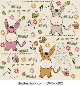 babies hand draw seamless pattern with burros