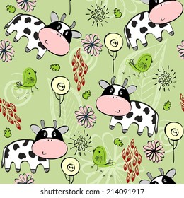 babies hand draw seamless pattern with cows