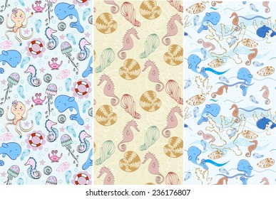 Babies  hand drawn sea seamless pattern. Sea background