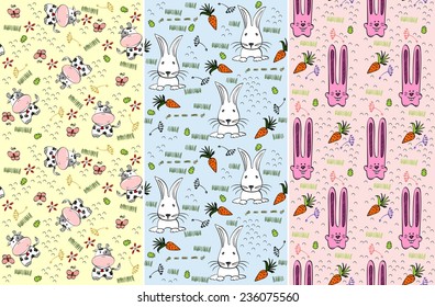 babies hand drawn seamless pattern with farm animals