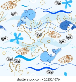 Babies  hand-drawn sea seamless pattern. Sea background
